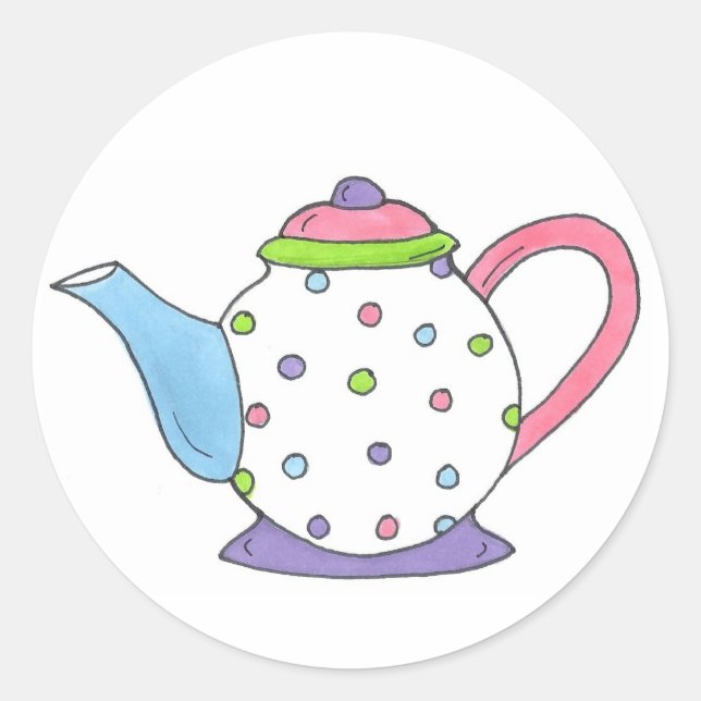 Tea Lover Polka Dot Pastel Teapot Tea Pot Print Classic Round Sticker (Front)