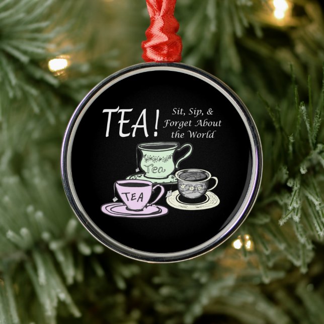 Tea Lover Positivity Quote - Sit Sip Forget Metal Tree Decoration (Tree)