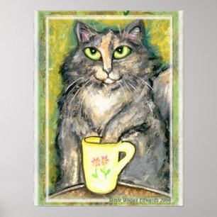 Tea Loving Maine Coon Cat Poster