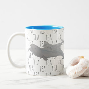 Tea  Marine Mammal Watercolor Mother Baby Beluga Two-Tone Coffee Mug