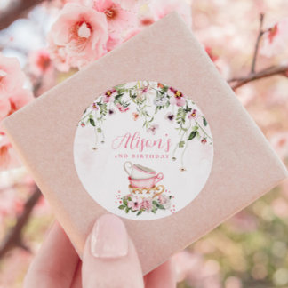 Tea Party 2nd Birthday Invitation Classic Round Sticker