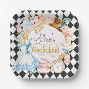 Tea party alice in wonderland girl birthday paper paper plate