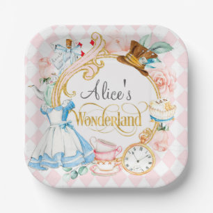 Tea party alice in wonderland girl birthday paper plate