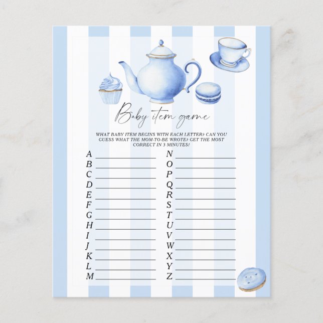 Tea party - Baby Item Game. Baby Shower Game (Front)