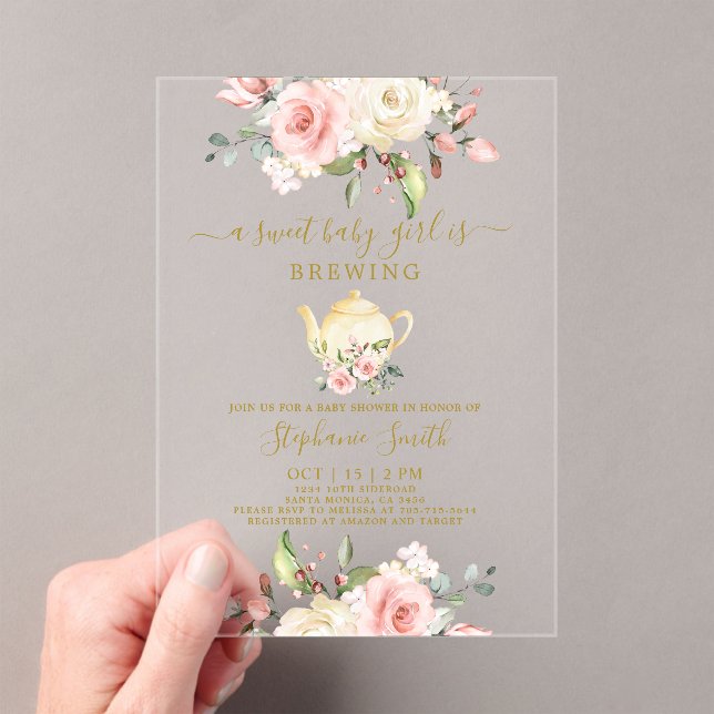 Tea Party Baby Shower Acrylic Invitation (Insitu (Handheld))