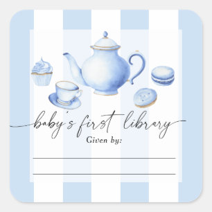 Tea Party baby shower - Baby's first library  Square Sticker