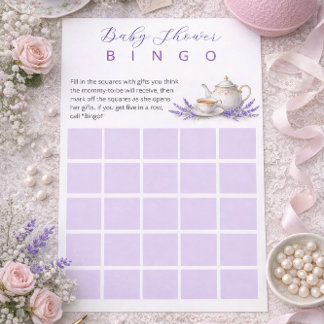 Tea party Baby Shower Bingo Game Stationery