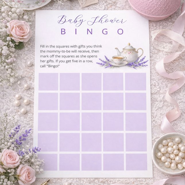 Tea party Baby Shower Bingo Game Stationery (Creator Uploaded)