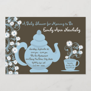 Tea Party Baby Shower Blue and Brown Invitation