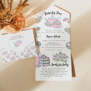 Tea Party Baby Shower Blue and Pink All In One Invitation