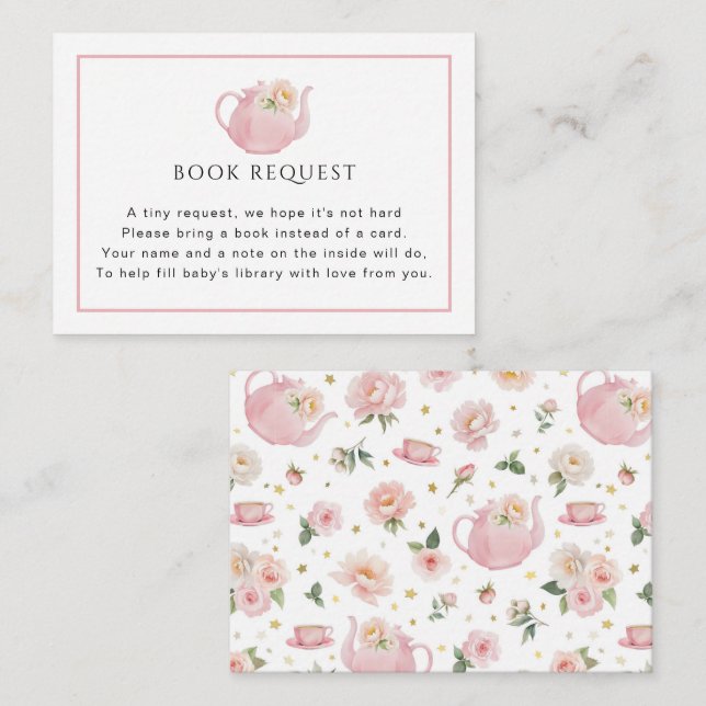 Tea Party Baby Shower Book Request Card (Front/Back)