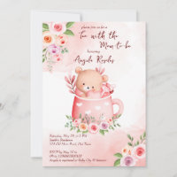 Tea party baby shower cute pink teddy in a mug
