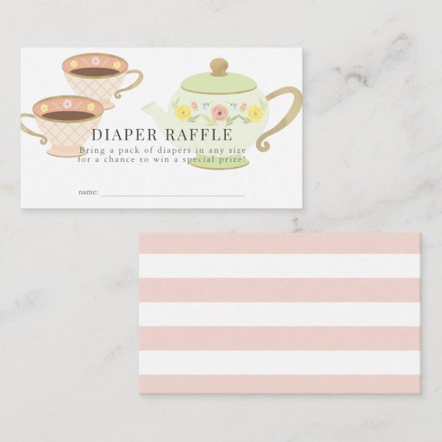 Tea Party Baby Shower Diaper Raffle Ticket Enclosure Card (Front/Back)