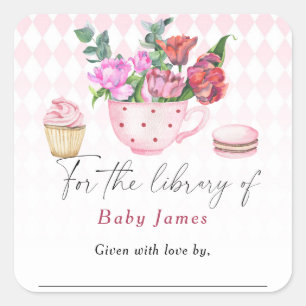Tea Party baby shower - For the library of Square Sticker