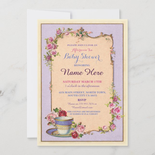 Tea Party Baby Shower Garden Teacup Invitation (Front)