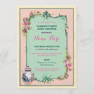 Tea Party Baby Shower Garden Teapot Invitation