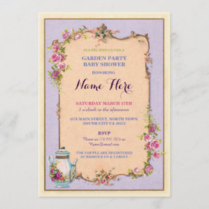 Tea Party Baby Shower Garden Teapot Invitation