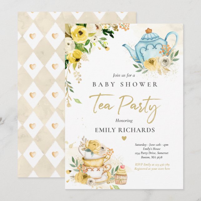Tea Party Baby Shower Gender Neutral Baby Brewing Invitation (Front/Back)