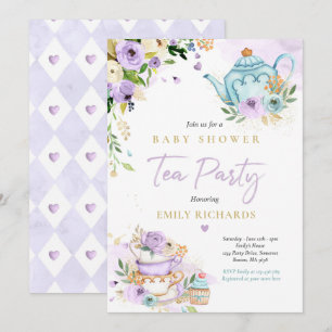 Tea Party Baby Shower Girl Lilac Rose Baby Brewing Invitation