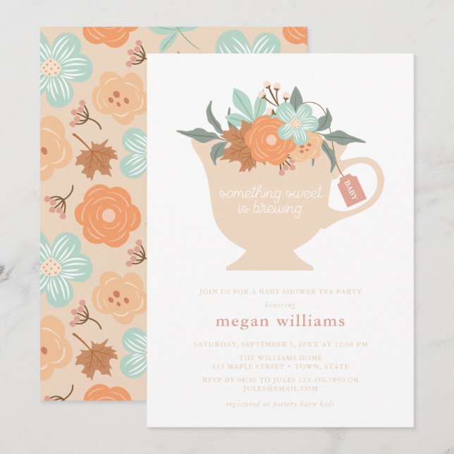 Tea Party Baby Shower Invitation (Front/Back)