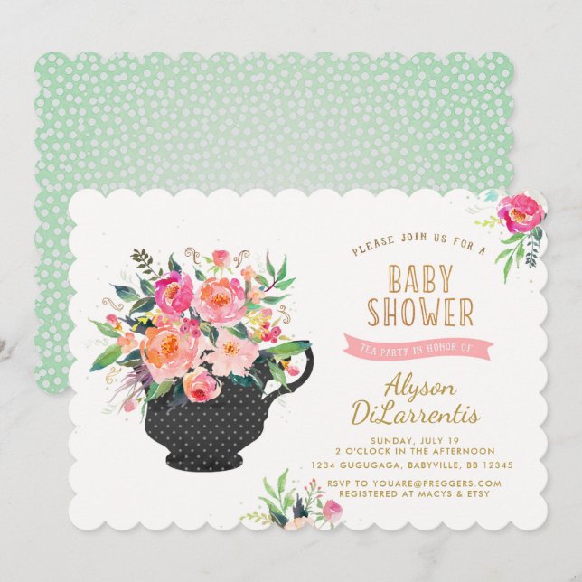 Tea Party Baby Shower Invitation (Front/Back)