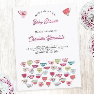 Tea Party Baby Shower Invitation Postcard