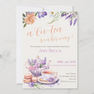 Tea Party Baby Shower Invitation Purple