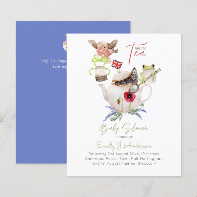 Tea Party Baby Shower Invitations Cute Tea Pot (Front/Back)