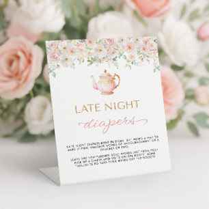 Tea Party Baby Shower Late Night Diapers Pedestal Sign
