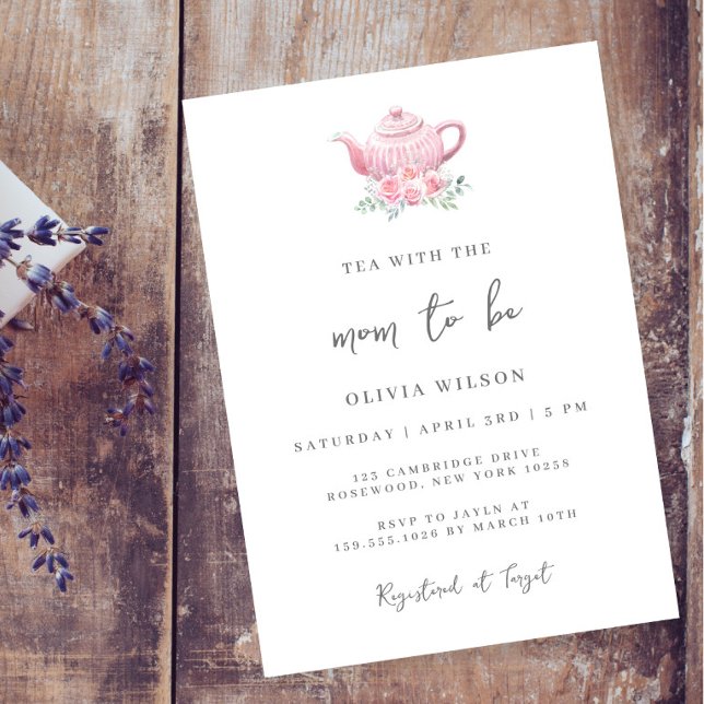 Tea Party Baby Shower Minimal Pink Teapot Invitation (Creator Uploaded)