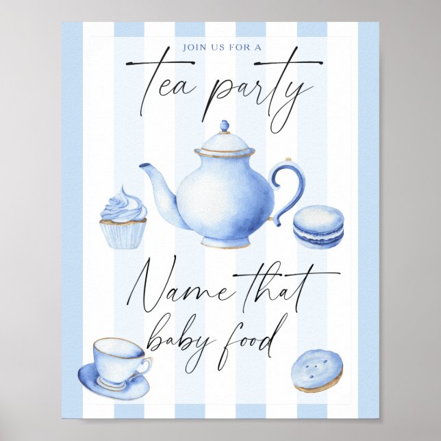 Tea party baby shower - name that baby food poster (Front)