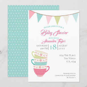 Tea Party Baby Shower Personalised Invitation