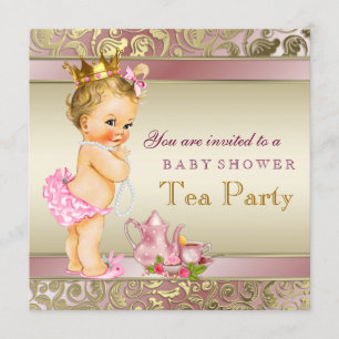 Tea Party Baby Shower Pink and Gold Invitation