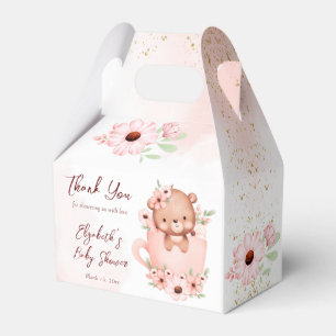 Tea party baby shower pink teddy in a cup favour box