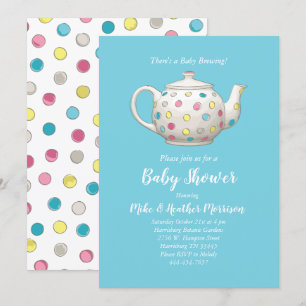 Tea Party Baby Shower Polka Dot Blue Boy Invitation