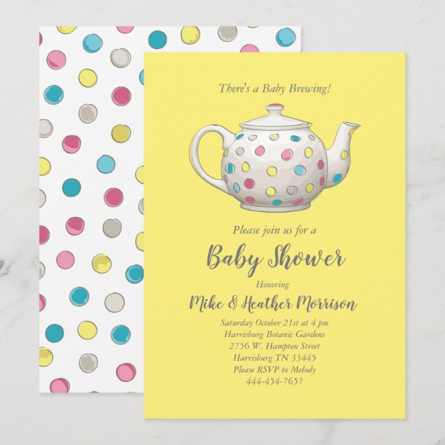 Tea Party Baby Shower Polka Dot Gender Neutral Invitation (Front/Back)