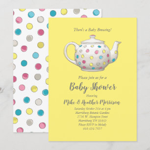 Tea Party Baby Shower Polka Dot Gender Neutral Invitation