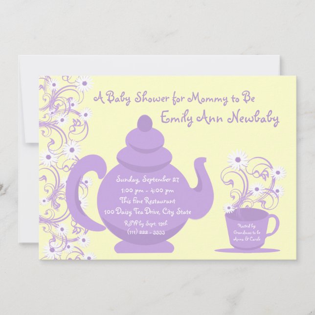Tea Party Baby Shower Purple and yellow Invitation (Front)