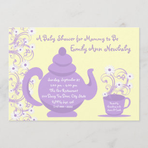 Tea Party Baby Shower Purple and yellow Invitation