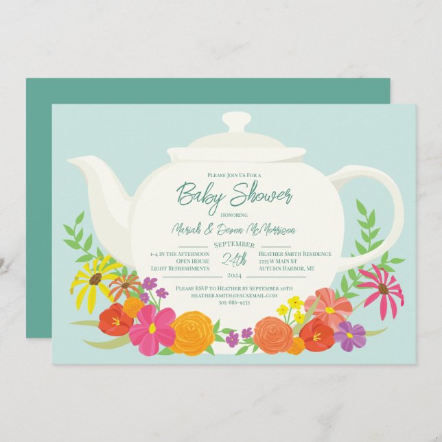 Tea Party Baby Shower teapot  Invitation (Front/Back)