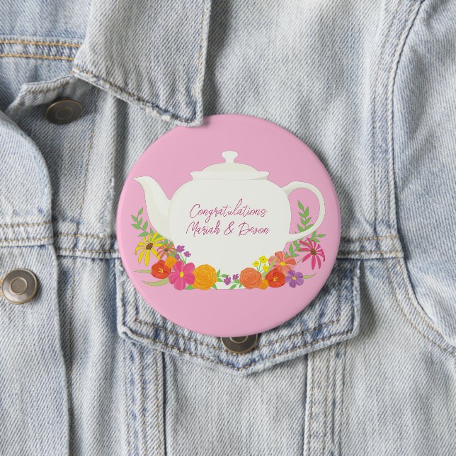 Tea Party Baby Shower Teapot Pink Girl 10 Cm Round Badge (In Situ)