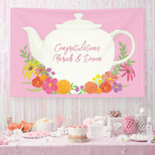 Tea Party Baby Shower Teapot Pink Girl Banner