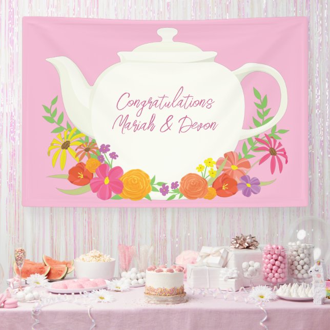 Tea Party Baby Shower Teapot Pink Girl Banner (Party)