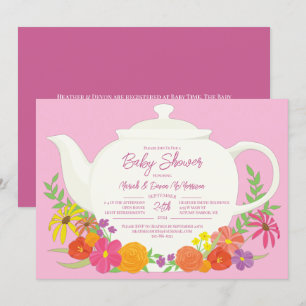 Tea Party Baby Shower teapot Pink Girl Invitation
