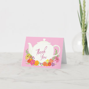 Tea Party Baby Shower Teapot Pink Girl Thank You Card