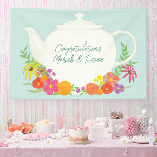 Tea Party Baby Shower Teapot Spring Floral Banner