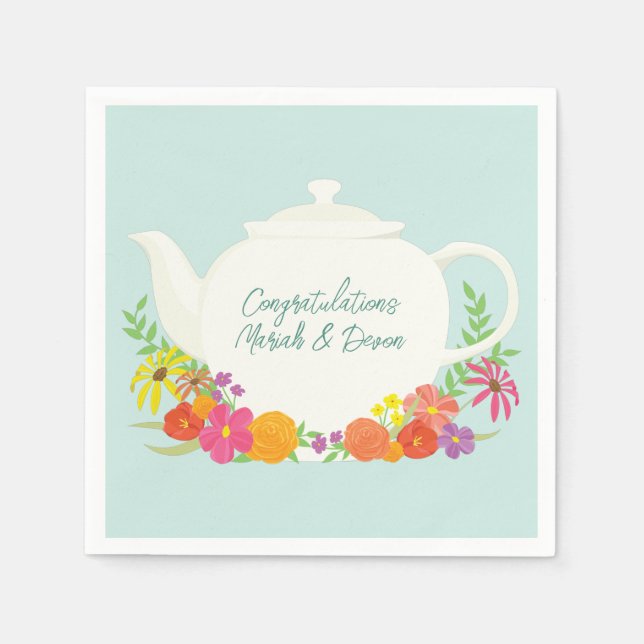 Tea Party Baby Shower Teapot Spring Floral Napkin (Front)