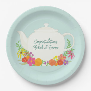 Tea Party Baby Shower Teapot Spring Floral Paper Plate