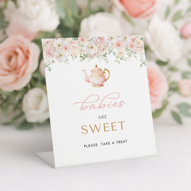 Tea Party Baby Shower Treat Pedestal Sign (Tea Party Baby Shower Babies are Sweet, Please Take a Treat Pedestal Sign
)
