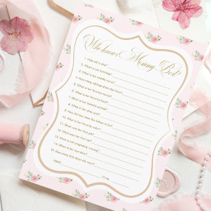 Tea Party Baby Shower Who Knows Mummy Game Card